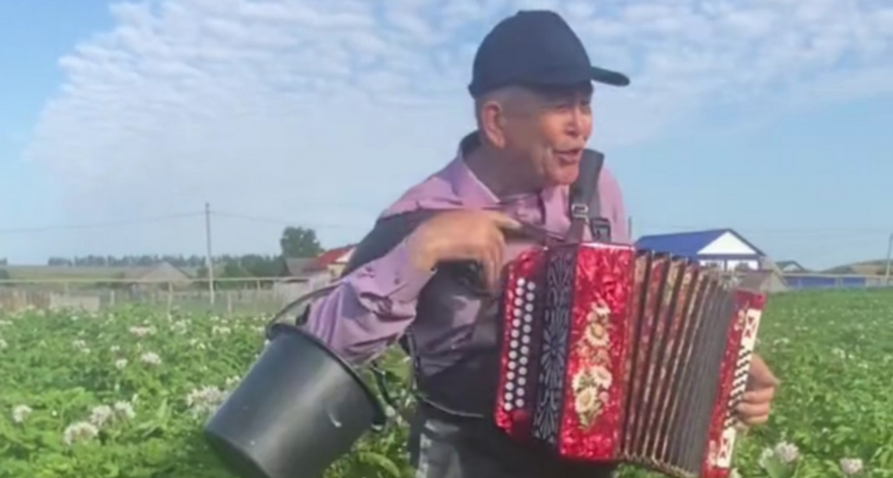 Чуваш борется с колорадским жуком под гармошку и песни