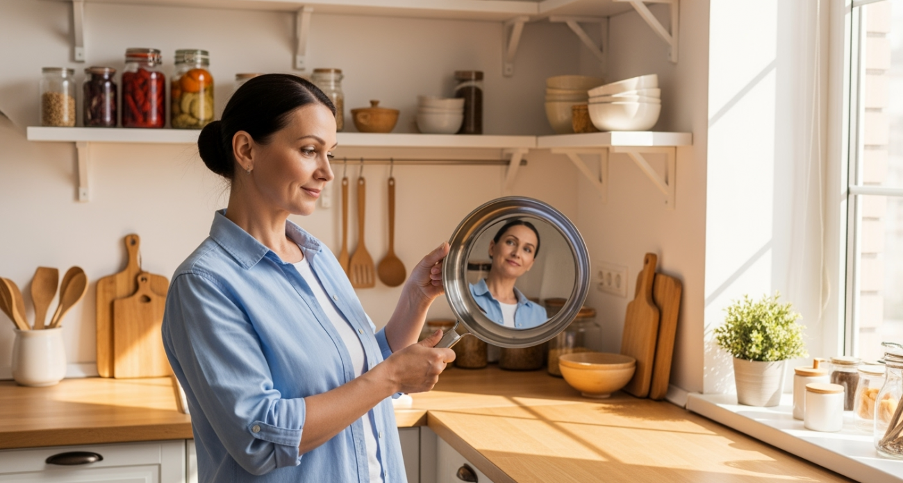 Помещаю сковороду в полиэтиленовый пакет, нагар исчезает за минуты, больше ничего не пристает — любуюсь отражением