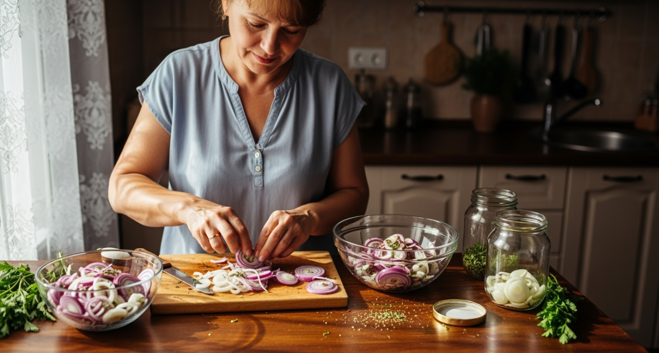 На порядок вкуснее, чем с обычным уксусом: как я мариную лук к мясу, рыбе и закускам - ещё и хранится долго