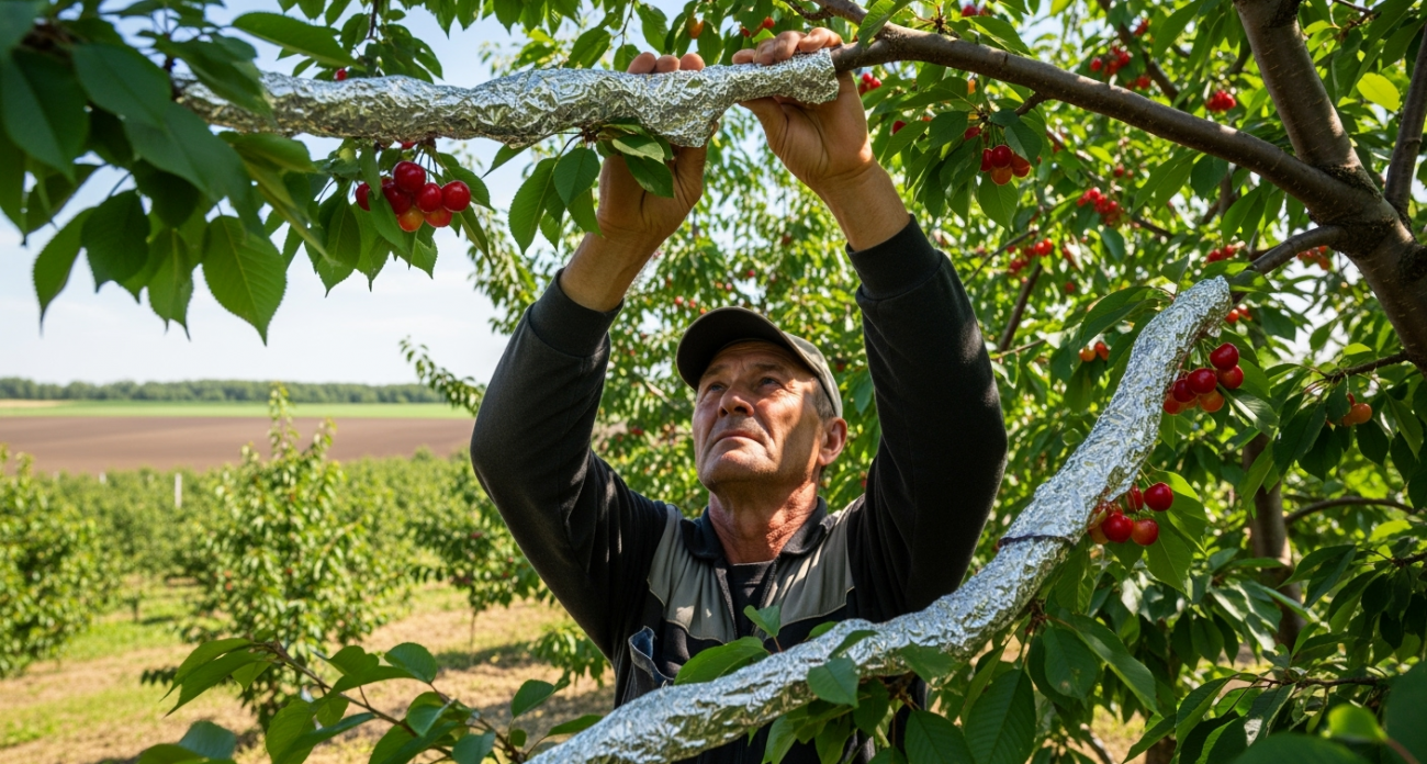 Развешиваю фольгу на плодовые деревья: и эстетично, и польза огромная
