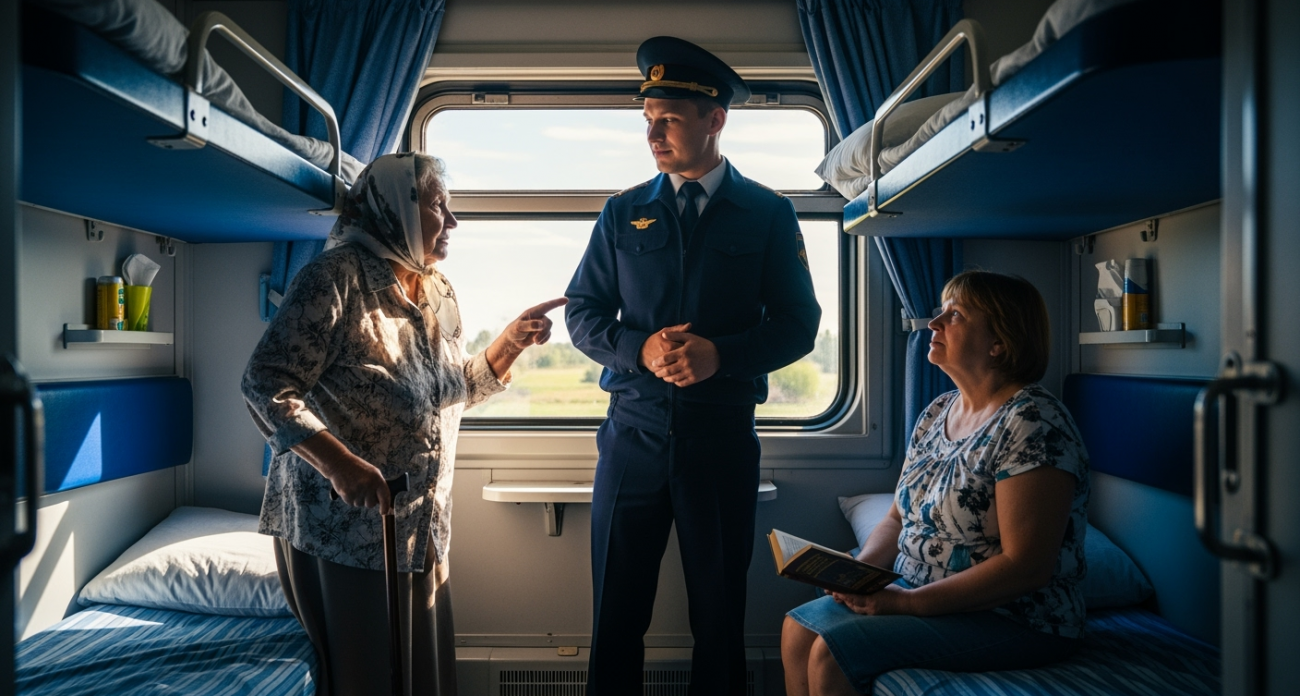 К немолодой женщине с нижнего места подошла пожилая дама с тростью: «Уступи, нога болит» - отреагировал проводник поезда