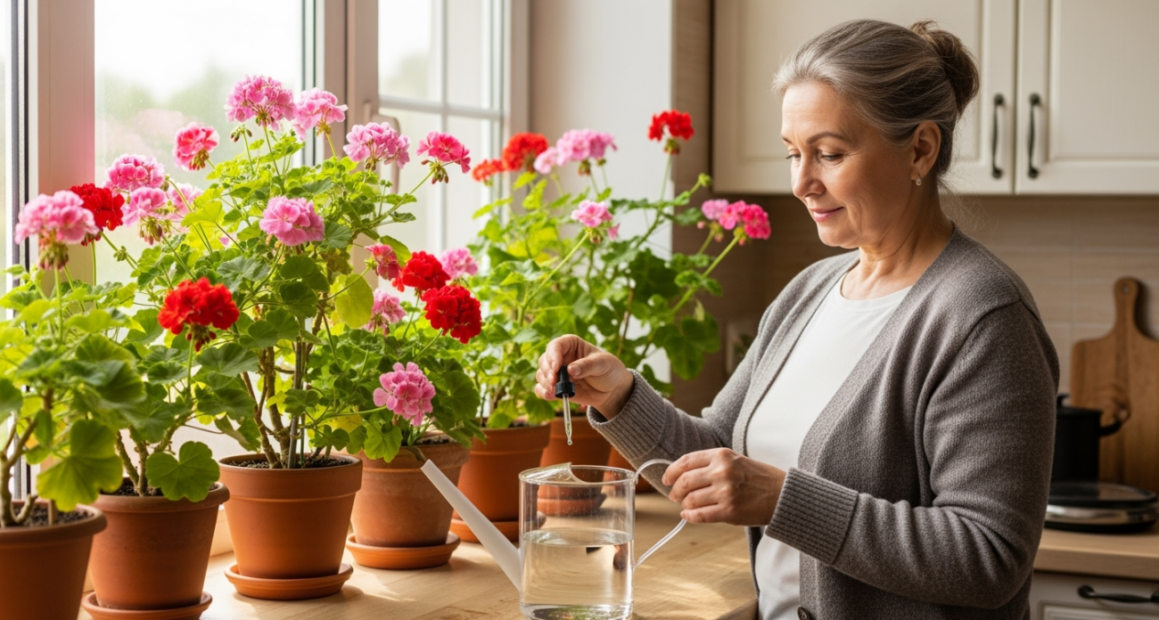 1 капля в воду — и даже лысая герань покроется цветочными облаками: цветет круглый год без перерыва