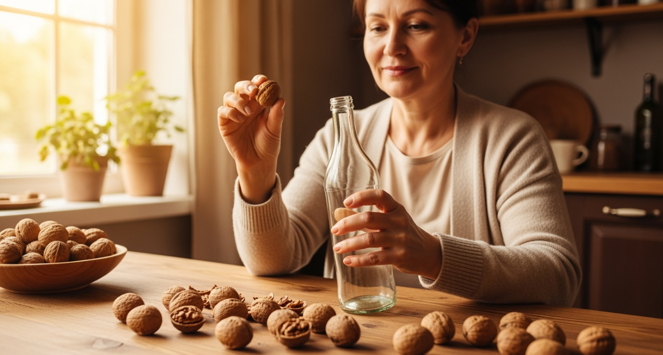 Чищу грецкие орехи бутылкой: ядрышки остаются целыми без единой крошки - легче семечек