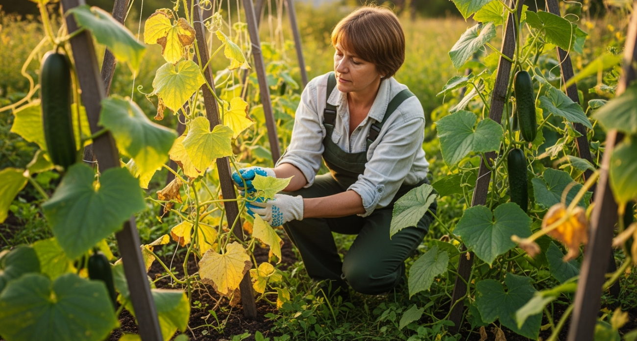 Желтеют листья у огурцов? Сделайте это за ночь — плети снова станут зелёными и плодоносными