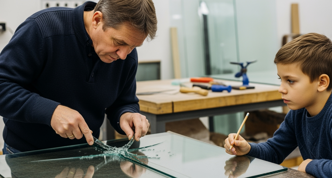 Мастер с 30 летним стажем показал, как правильно резать стекло: идеально ровно, без сколов и трещин.