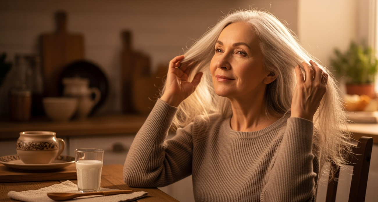 3 ложки в стакан кефира — и забудьте про седину: волосы нальются цветом, а пряди — силой