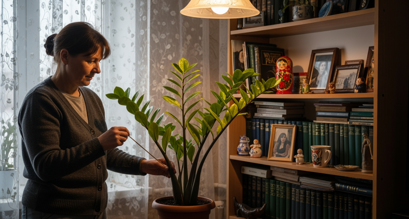 Замиокулькас в затемненной комнате расцвел за полгода. 3 секрета ухода, которые изменили все