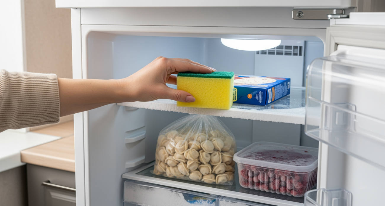 Соседка собираясь на дачу, положила губку в морозильник: оказывается, этот секрет спасает продукты 