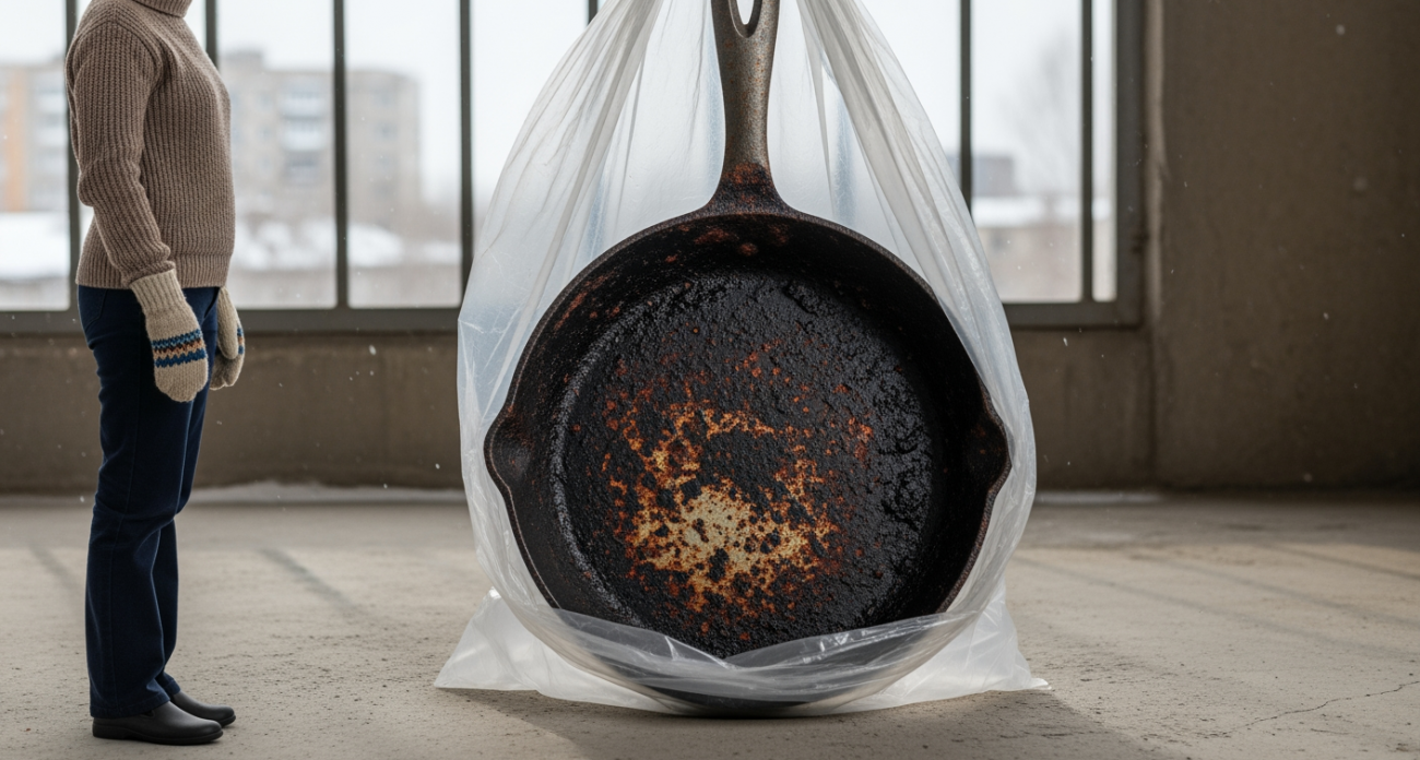 Заворачиваю сковородку в обычный пакет на 15 минут и забываю о чистке — блестит как в магазине