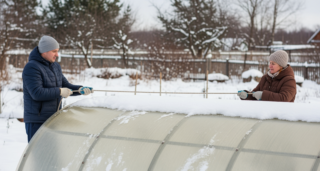 Старый трюк с веником поможет очистить теплицу от снега быстрее любого современного инструмента