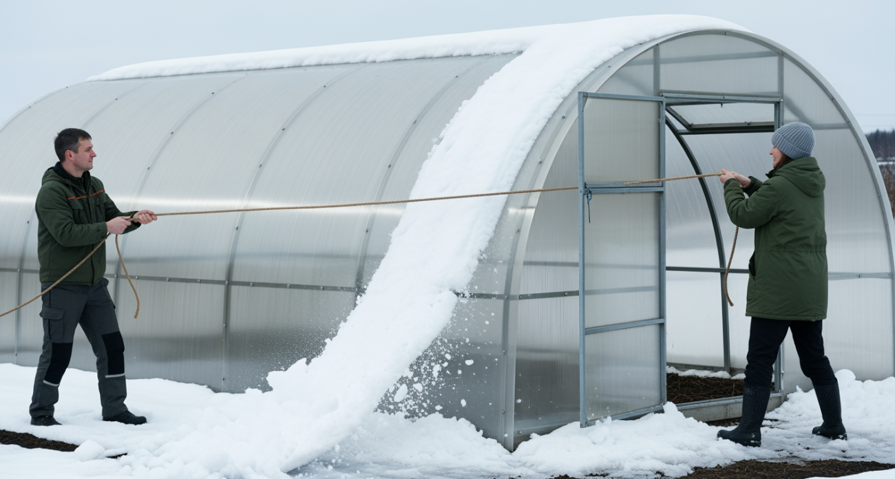 Дачники нашли способ убрать снег с теплицы без усилий и за считанные минуты
