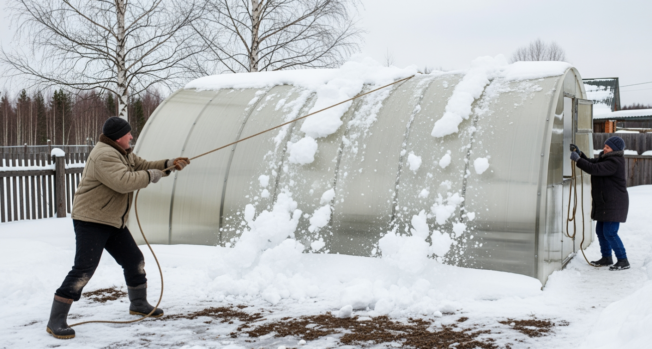 Дедовский метод убрать снег с теплицы за пару минут — работает лучше любой современной техники