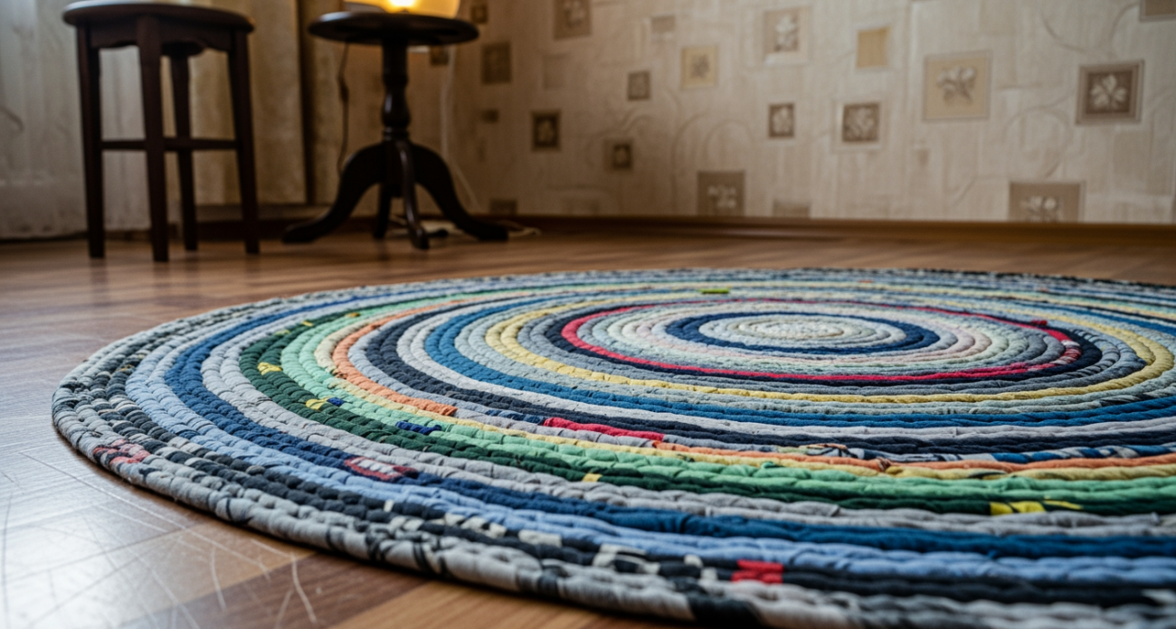 По совету бабушки старые футболки больше не выкидываю: показываю, как за вечер сплести коврик и сэкономить деньги