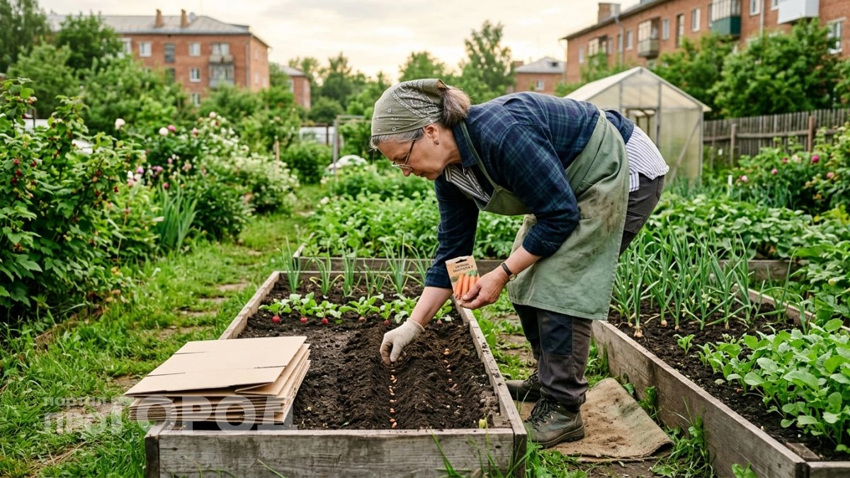 Сею морковь один раз по схеме Миттлайдера и забываю про прореживание — каждый корнеплод растёт ровным и крупным