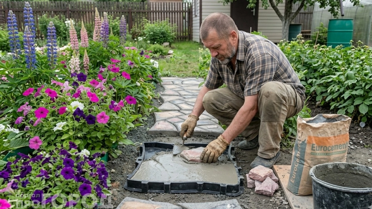 Беру лопату и формы для бетона: за 2 дня делаю садовые дорожки в стиле Терраццо - пёстро и привлекательно