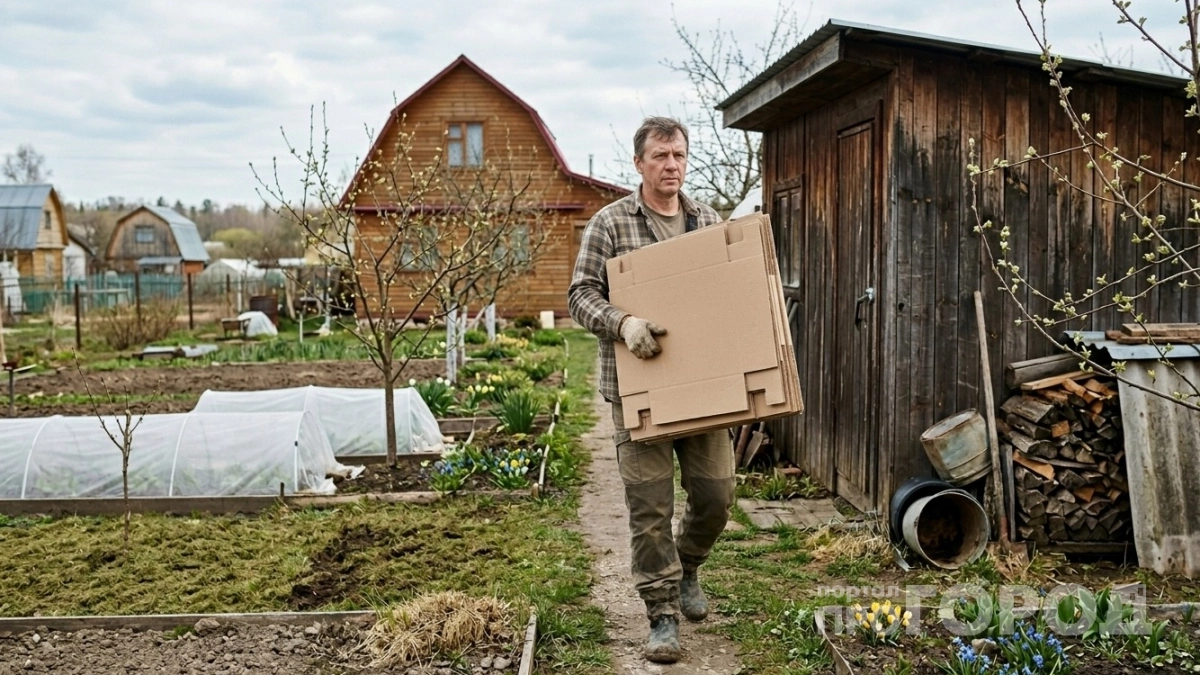 Картонные коробки на вес золота: везу в апреле на грядки вместо навоза - земля пуховая и сорняки заблокированы