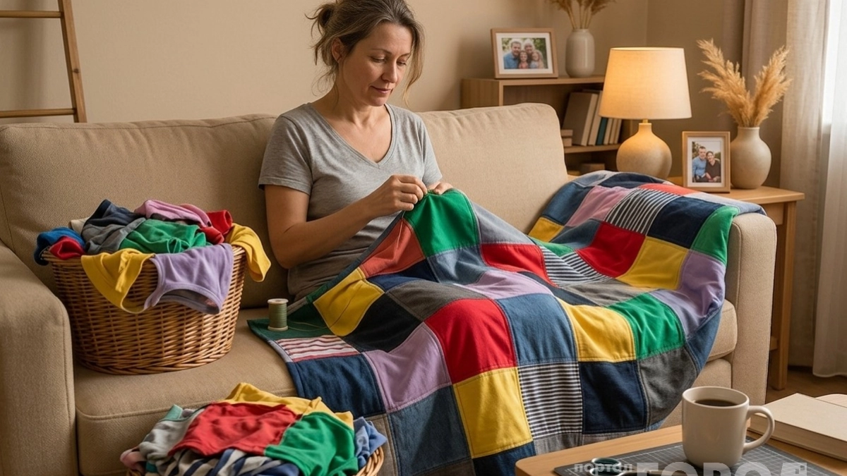 Старые футболки - сокровище хозяйки: как собирать уютный плед из старья и обрезков - без выкроек и швейной машинки