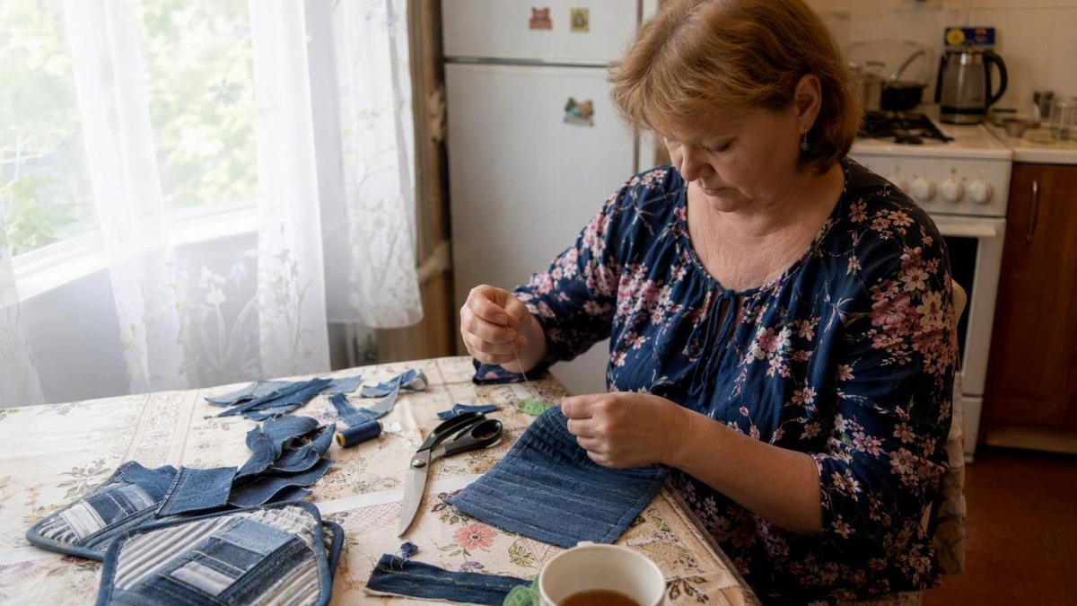 Старые джинсы не выбрасываю: превращаю их в прочные фартуки для дачных работ — выглядят как дизайнерская вещь