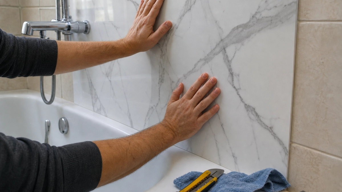 Старый кафель в ванной не выношу: закрываю самоклеящимися панелями под мрамор — санузел пахнет роскошью, а не ремонтом 